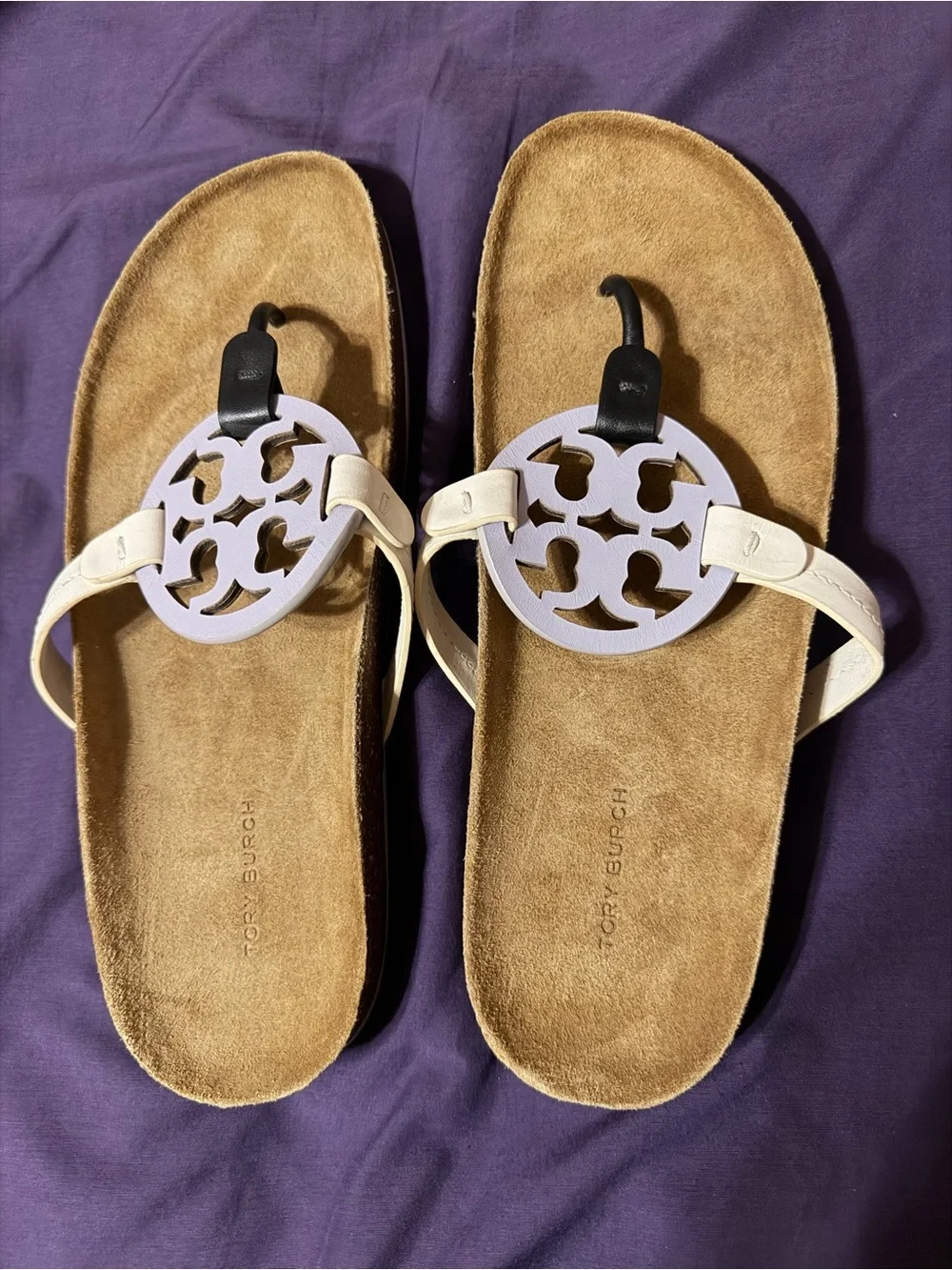 Tory Burch Miller Cloud Sandals with Lavender Logo Size 10.5